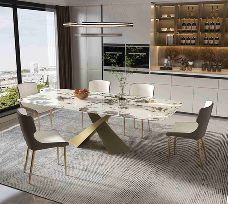 Bright Rock Board อพาร์ทเมนต์ขนาดเล็กโต๊ะรับประทานอาหารชุดเก้าอี้ Nordic Modern Light Luxury Bronze ชุดห้องรับประทานอาหาร