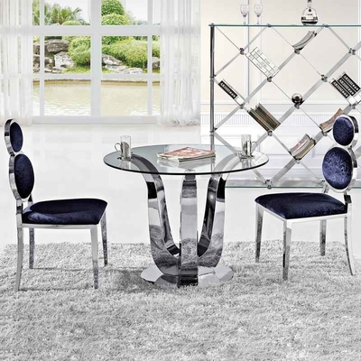 โต๊ะรับประทานอาหารที่ทันสมัยหรูหราโบราณ Glam Silver D150XH75 โต๊ะรับประทานอาหารกระจกด้านบน