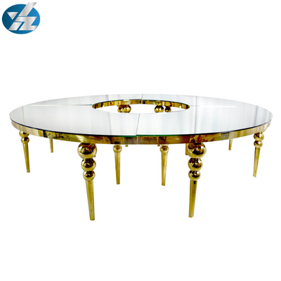 SS Round Curved Gold เช่าโต๊ะรับประทานอาหารงานแต่งงาน Hotel Event Big Tables D340XH75
