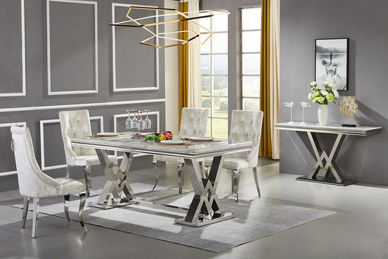 Nordic Marble Modern Luxe สแตนเลสขาโต๊ะรับประทานอาหารร้านอาหาร High End