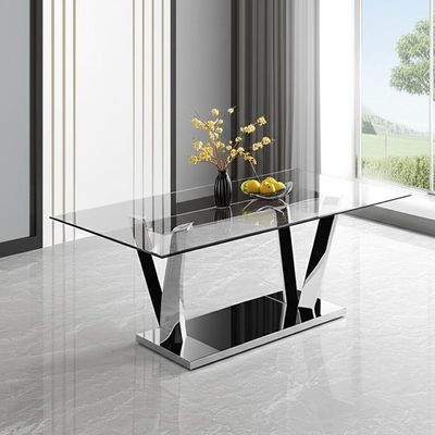 โต๊ะอาหาร 6 ที่นั่ง หรูหราทันสมัยขาเหล็กกระจกนิรภัย สำหรับ 8 ท่าน