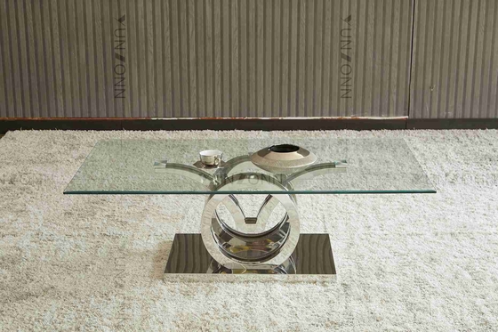 Seagulls Design Luxury Modern ชุดโต๊ะรับประทานอาหารกระจกด้านบน 4 ที่นั่งโครงฐานสแตนเลสสีเงิน