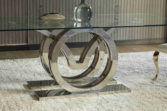 Seagulls Design Luxury Modern ชุดโต๊ะรับประทานอาหารกระจกด้านบน 4 ที่นั่งโครงฐานสแตนเลสสีเงิน