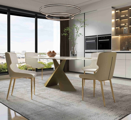 Bright Rock Board อพาร์ทเมนต์ขนาดเล็กโต๊ะรับประทานอาหารชุดเก้าอี้ Nordic Modern Light Luxury Bronze ชุดห้องรับประทานอาหาร