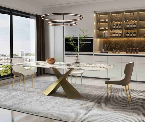 Bright Rock Board อพาร์ทเมนต์ขนาดเล็กโต๊ะรับประทานอาหารชุดเก้าอี้ Nordic Modern Light Luxury Bronze ชุดห้องรับประทานอาหาร
