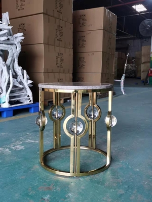 ชุบทองสแตนเลสหินอ่อนโต๊ะข้างแสงหรูหราโลหะคริสตัลบอลรอบมุมTable