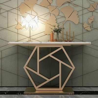 โต๊ะน้ำชาทรงสี่เหลี่ยมผืนผ้าสีขาวหรูหรา Arrow Console สีทอง 150X45X80