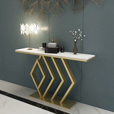 โต๊ะน้ำชาทรงสี่เหลี่ยมผืนผ้าสีขาวหรูหรา Arrow Console สีทอง 150X45X80