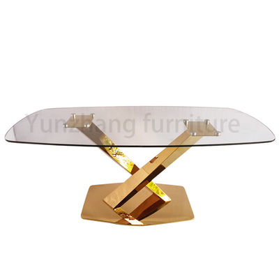 ราคาดี โต๊ะรับประทานอาหารกระจกดีไซน์สี่เหลี่ยมผืนผ้า Clear Tempered SS201 Base Home Furniture ออนไลน์