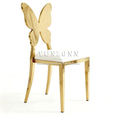 ราคาดี ผลิตอย่างมืออาชีพ เก้าอี้ทานอาหารสแตนเลสสตีลทรงผีเสื้อ พนักพิงหลังสบาย เก้าอี้จัดงานแต่งงานและอีเว้นท์ พนักพิงสีทอง ออนไลน์