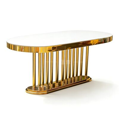 ราคาดี เฟอร์นิเจอร์งานแต่ง ขายปลีก ทองโอวาล เฟรมเหล็กไร้ขาว กระจกกระจก ขาว โต๊ะโต๊ะอาหาร โรงแรม โต๊ะสําหรับงานแต่ง ออนไลน์