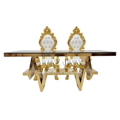 ราคาดี โต๊ะทานอาหารหรูหราทันสมัยพร้อมเก้าอี้ 6 ตัว สแตนเลสสตีลเคลือบทองกระจก ออนไลน์