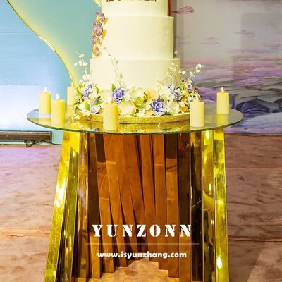 ราคาดี โต๊ะเค้กกระจกสีขาวสําหรับงานแต่ง มีฐานรังทองกลม สแตนเลสสําหรับเฟอร์นิเจอร์โรงแรม ออนไลน์