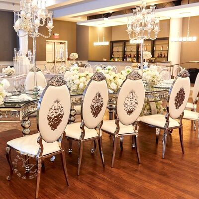 ราคาดี เก้าอี้หลังแบบโอวาลแบบทองคําสแตนเลสโมเดิร์น สําหรับห้องอาหาร โรงแรมและงานแต่ง สไตล์สมัยใหม่สําหรับอพาร์ทเมนต์ ออนไลน์